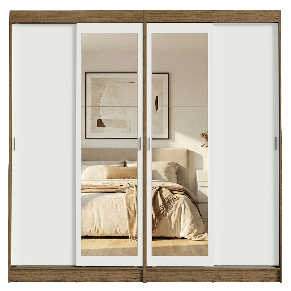 Conjunto de 2 Clósets 4 Puertas Corredizas con 2 Espejos Marrón/Blanco Tokio Madesa