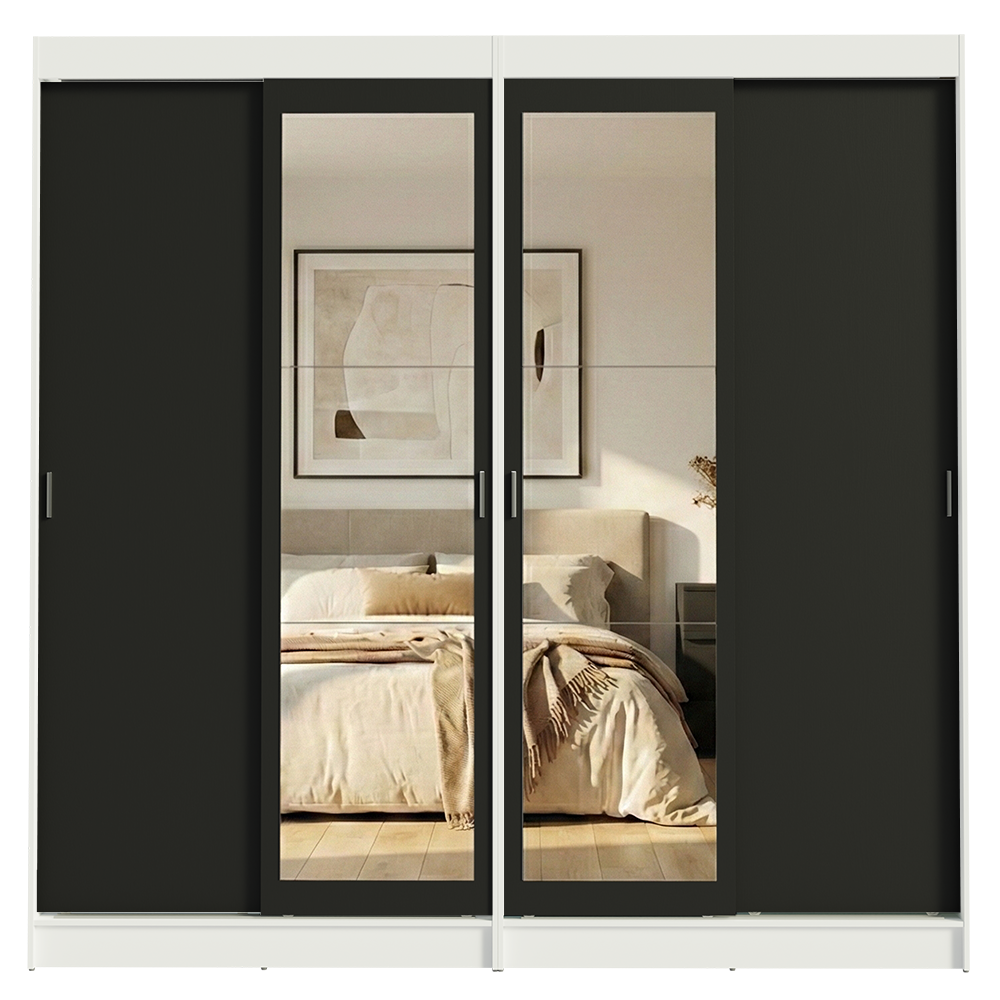 Conjunto de 2 Clósets 4 Puertas Corredizas con 2 Espejos Blanco/Negro Tokio Madesa