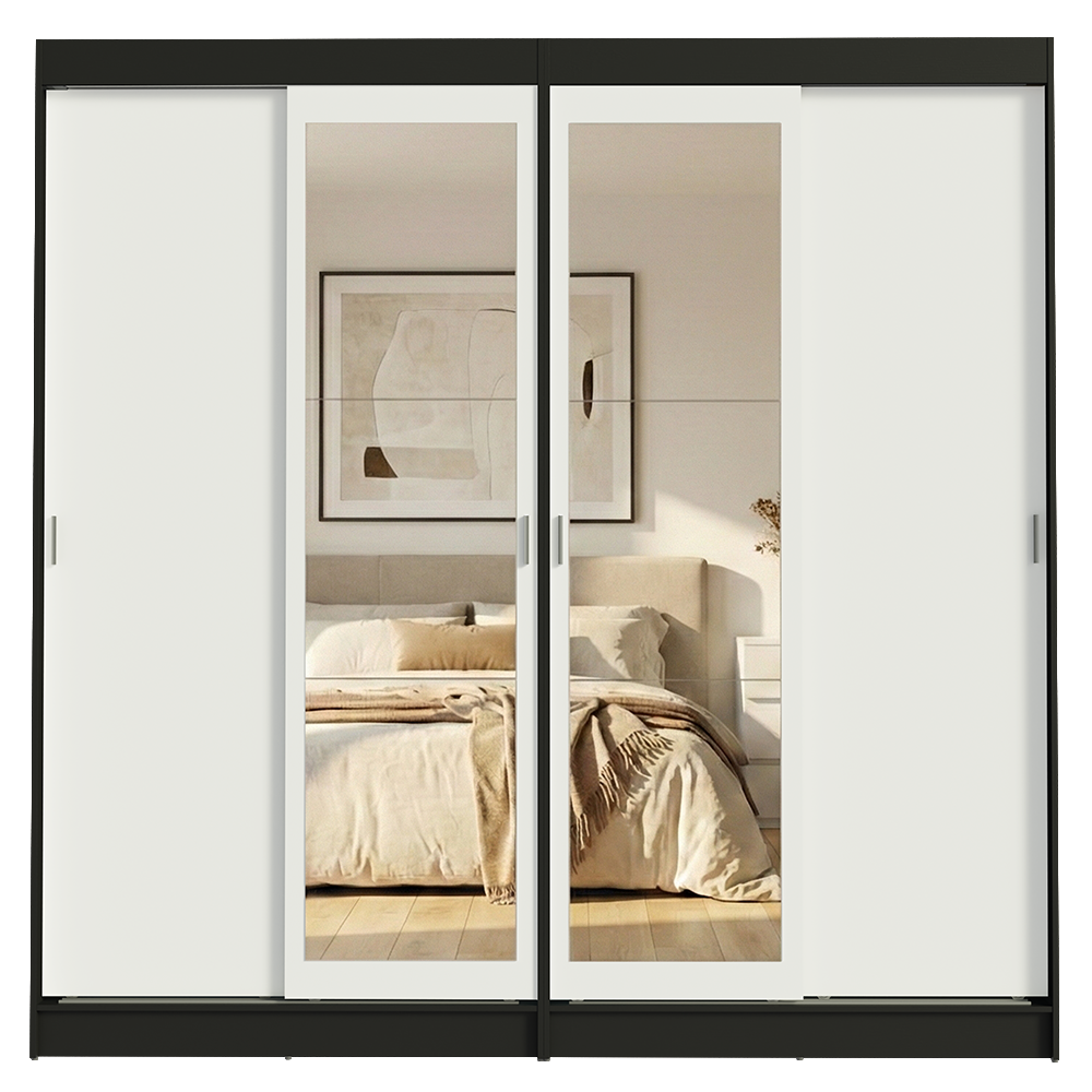 Conjunto de 2 Clósets 4 Puertas Corredizas con 2 Espejos Negro/Blanco Tokio Madesa