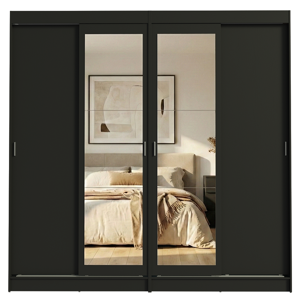 Conjunto de 2 Clósets 4 Puertas Corredizas con 2 Espejos Negro Tokio Madesa