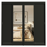 Conjunto de 2 Clósets 4 Puertas Corredizas con 2 Espejos Negro Tokio Madesa