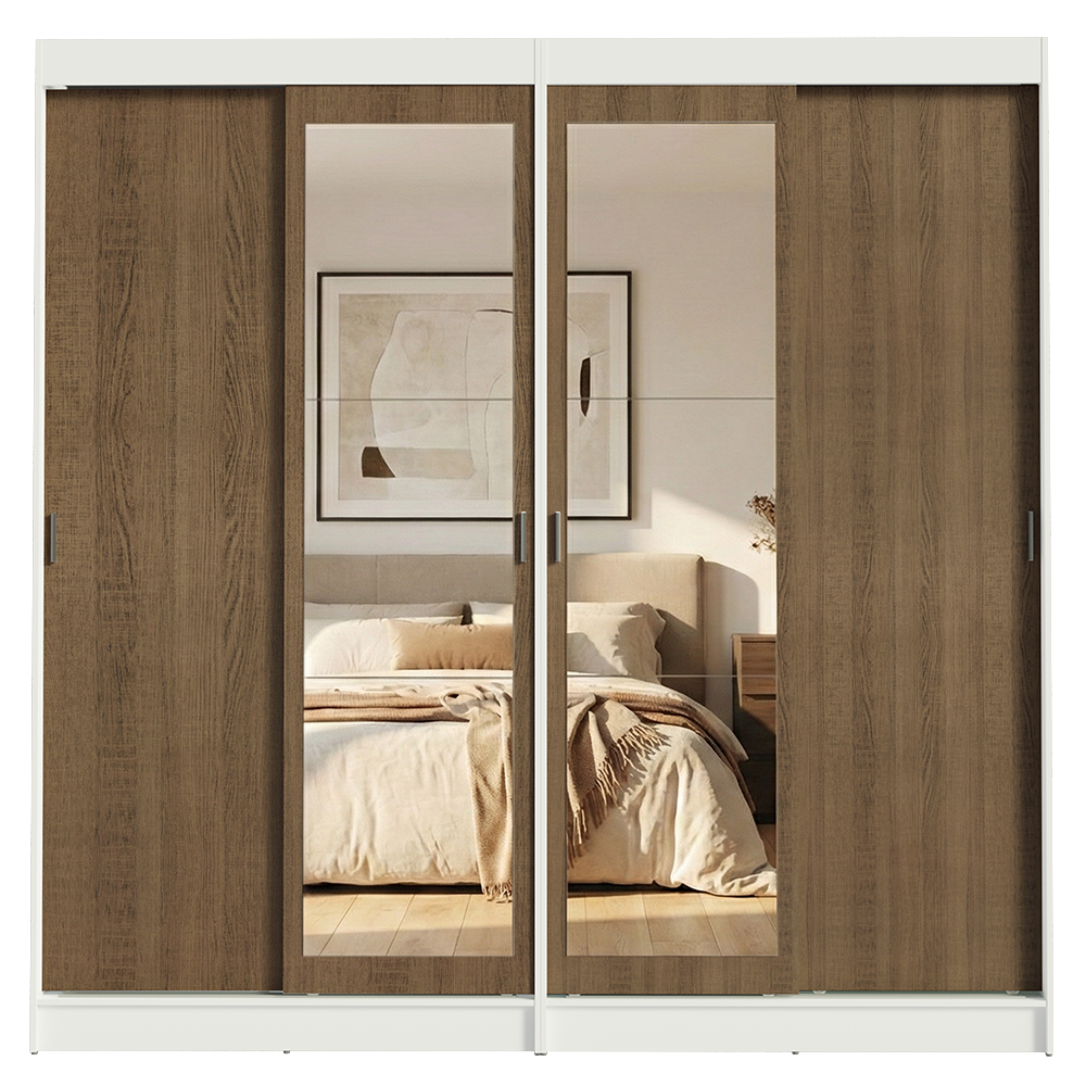 Conjunto de 2 Clósets 4 Puertas Corredizas con 2 Espejos Blanco/Marrón Tokio Madesa