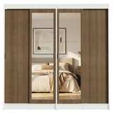 Conjunto de 2 Clósets 4 Puertas Corredizas con 2 Espejos Blanco/Marrón Tokio Madesa