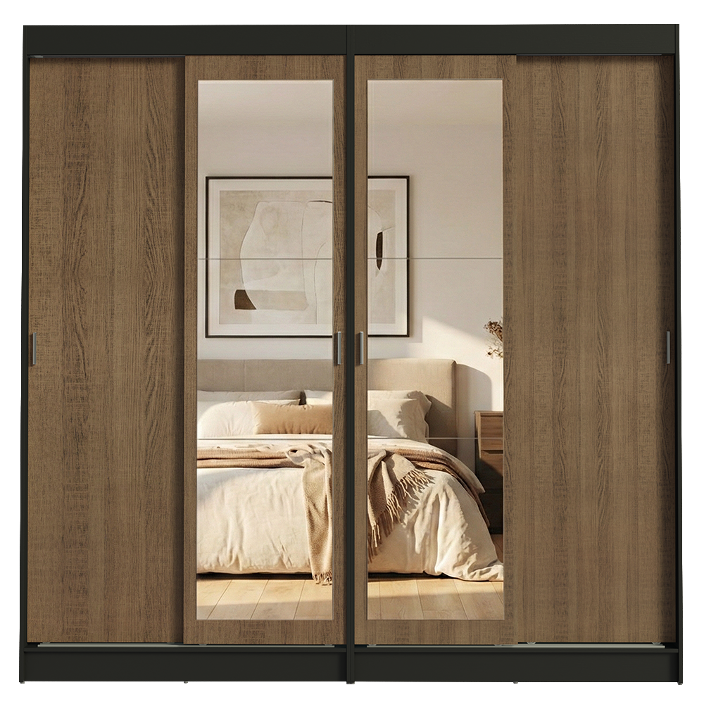 Conjunto de 2 Clósets 4 Puertas Corredizas con 2 Espejos Negro/Marrón Tokio Madesa