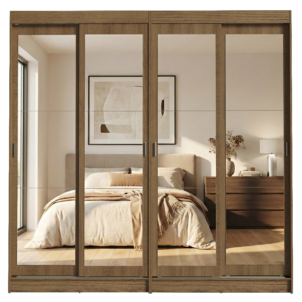 Conjunto de 2 Clósets 4 Puertas Corredizas con 4 Espejos Marrón Tokio Madesa