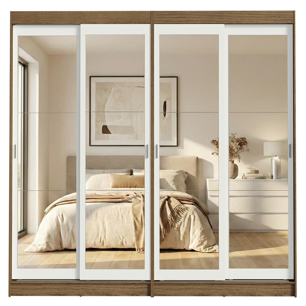 Conjunto de 2 Clósets 4 Puertas Corredizas con 4 Espejos Marrón/Blanco Tokio Madesa