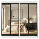 Conjunto de 2 Clósets 4 Puertas Corredizas con 4 Espejos Blanco/Negro Tokio Madesa