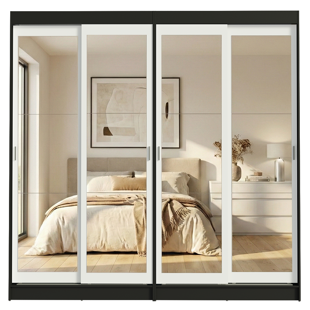 Conjunto de 2 Clósets 4 Puertas Corredizas con 4 Espejos Negro/Blanco Tokio Madesa