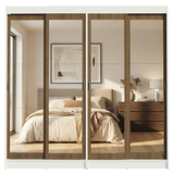 Conjunto de 2 Clósets 4 Puertas Corredizas con 4 Espejos Blanco/Marrón Tokio Madesa