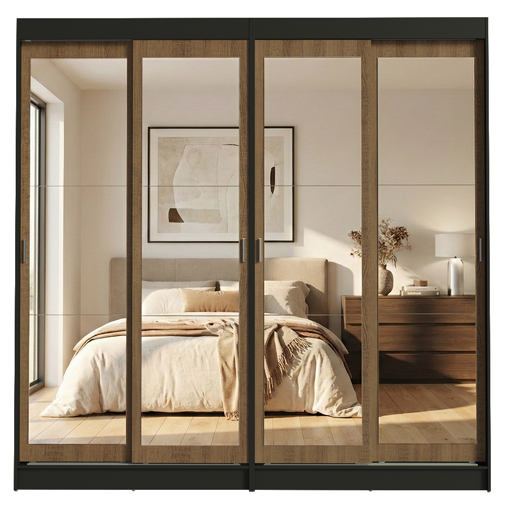 Conjunto de 2 Clósets 4 Puertas Corredizas con 4 Espejos Negro/Marrón Tokio Madesa