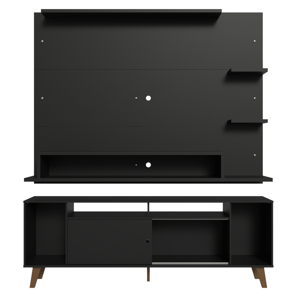 Mueble con Panel para TV hasta 60 Pulgadas 180 cm con patas Negro/Marrón Cancun Madesa