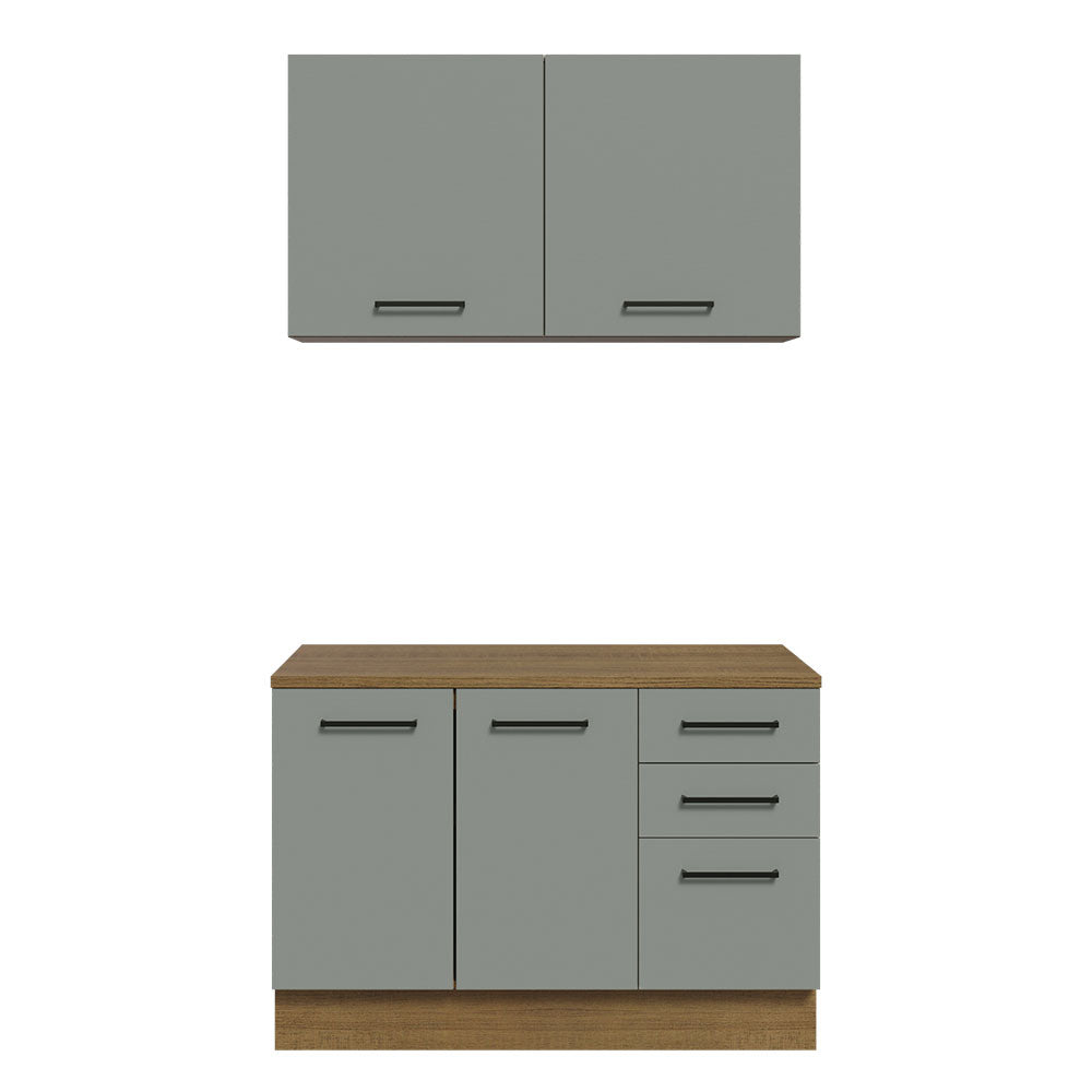 Kit Gabinete Bajo y Gabinete Superior Multiuso 120 cm Marrón/Gris Agata Madesa