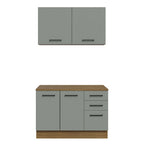 Kit Gabinete Bajo y Gabinete Superior Multiuso 120 cm Marrón/Gris Agata Madesa