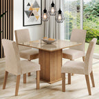 Conjunto de Comedor con Encimera Vidrio 4 Sillas Marrón/Crema/Imperial Evelin Madesa