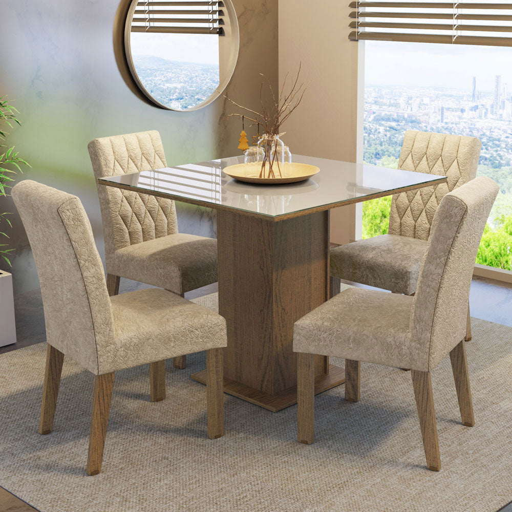 Conjunto de Comedor con Encimera Vidrio 4 Sillas Marrón/Crema/Imperial Anaju Madesa