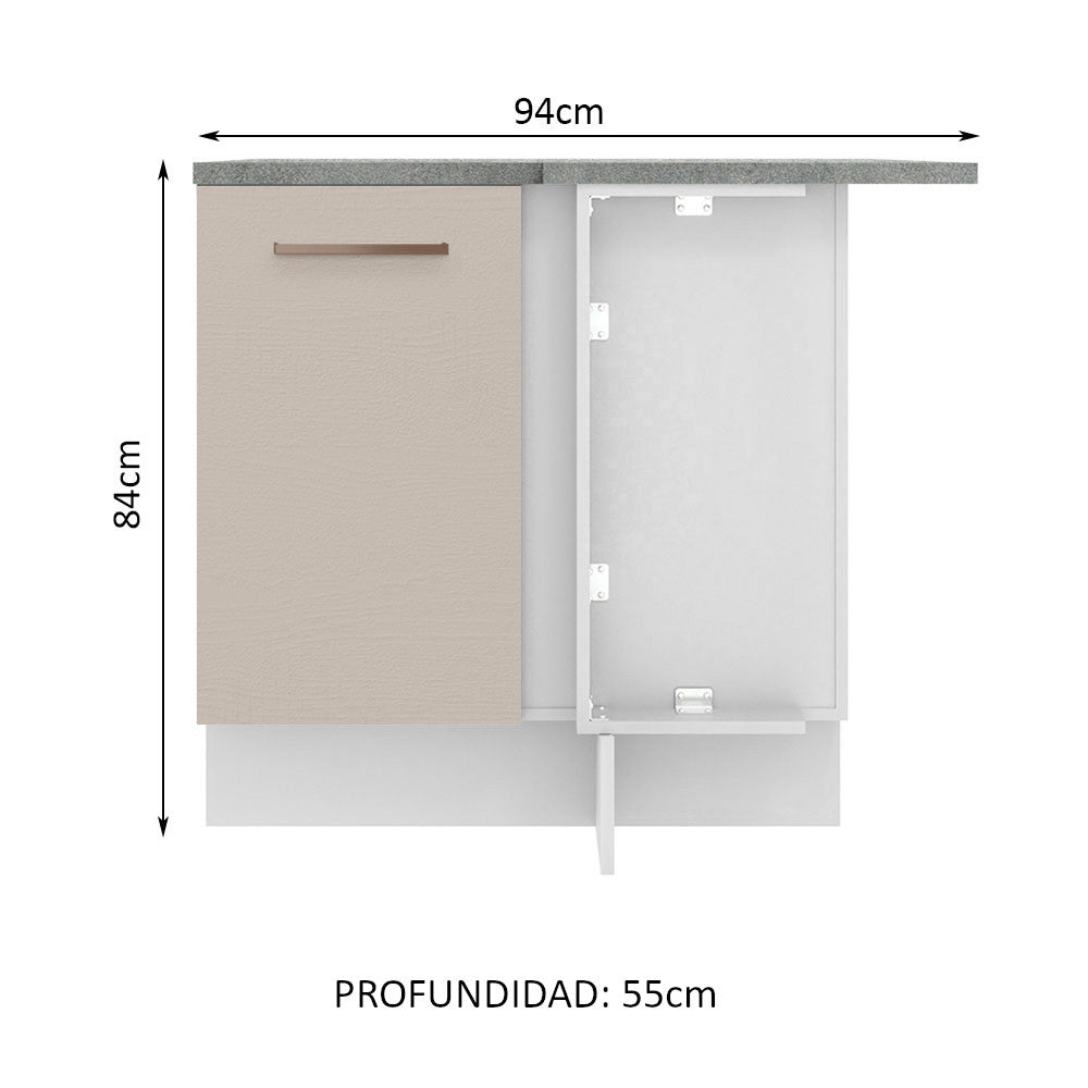 Gabinete Bajo Esquinero 94 cm 1 Puerta Blanco/Crema Agata Madesa
