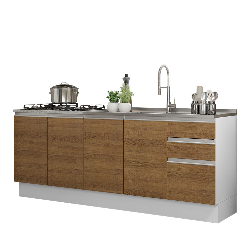 Mueble de Cocina 200cm Con Tarja Glamy Blanco/Marrón