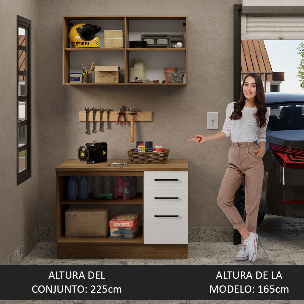 Kit Gabinete Bajo y Gabinete Superior Multiuso 120 x 60 cm Marrón/Blanco Agata Madesa
