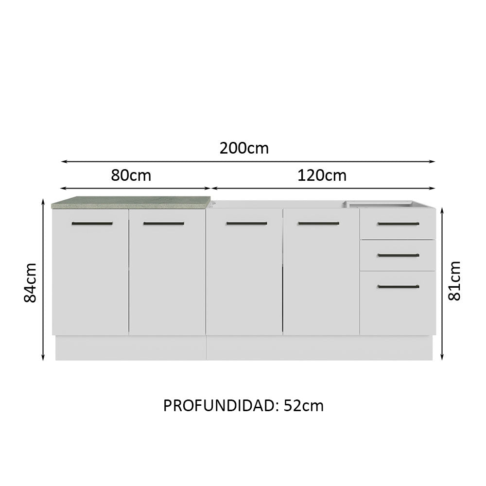 Mueble de Cocina 200cm Con Tarja Agata Blanco