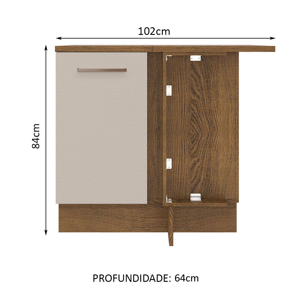 Mueble de Esquina 1 Puerta 60 cm Profundidad (Con Encimera) Marrón/Crema Agata