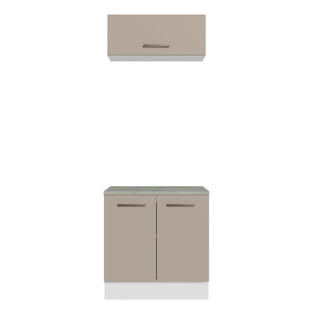 Kit Gabinete Bajo y Gabinete Superior Multiuso 80 cm Blanco/Crema Agata Madesa