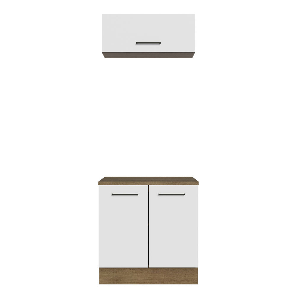 Kit Gabinete Bajo y Gabinete Superior Multiuso 80 cm Marrón/Blanco Agata Madesa