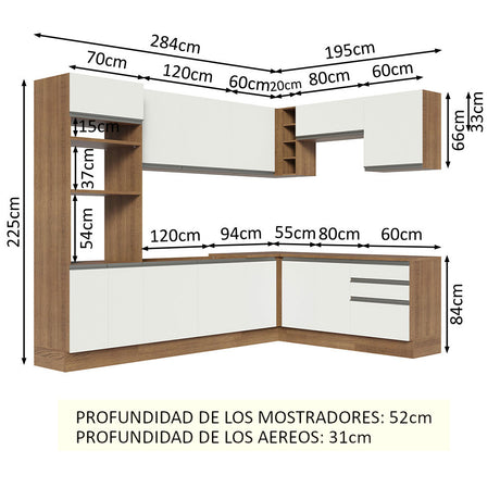 Cocina Integral Esquinera 479cm Marrón/Blanco Glamy Madesa 01