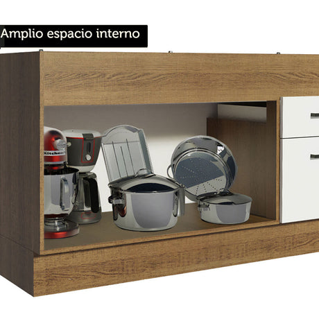 Mueble de Cocina Para Fregadero Madesa Agata 150 cm 2 Puertas y 2 Cajones (Sin Tablero Ni Fregadero) Marrón/Blanco