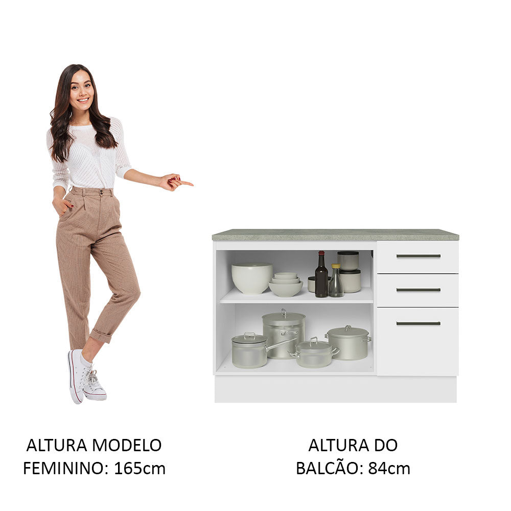 Gabinete Bajo 120 x 60 cm 2 Puertas 3 Cajones Blanco Agata Madesa