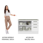 Gabinete Bajo 120 x 60 cm 2 Puertas 3 Cajones Blanco Agata Madesa