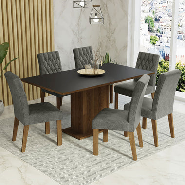 Conjunto de Comedor 6 Sillas Marrón/Negro/Silver Hanna Madesa