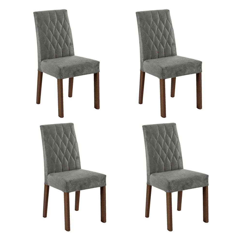 Conjunto de Comedor con Encimera Vidrio 4 Sillas Marrón/Silver Reale Madesa