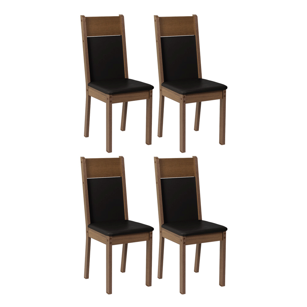 Juego de Comedor Mesa con Encimera de Vidrio 4 Sillas Marrón/Negro Viena