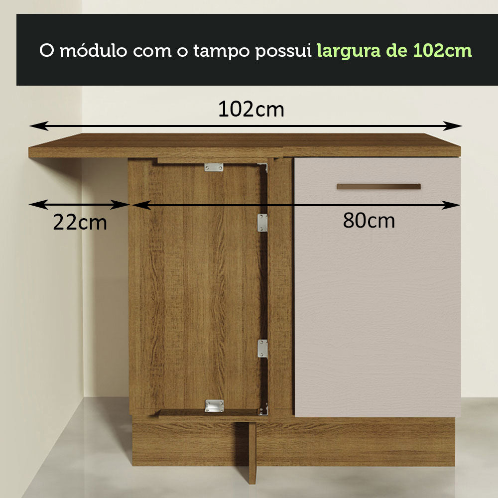 Mueble de Esquina 1 Puerta 60 cm Profundidad (Con Encimera) Marrón/Crema Agata