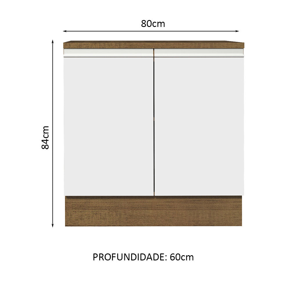 Gabinete Bajo Glamy 80 x 60 cm 2 Puertas (Con Encimera) Marrón/Blanco