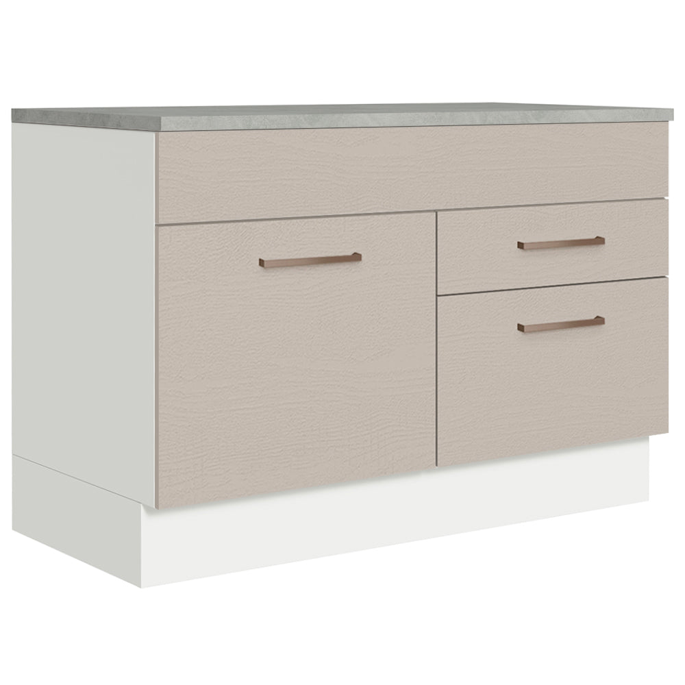 Gabinete Bajo 120 cm 1 Puerta 2 Cajones Blanco/Crema Agata Madesa
