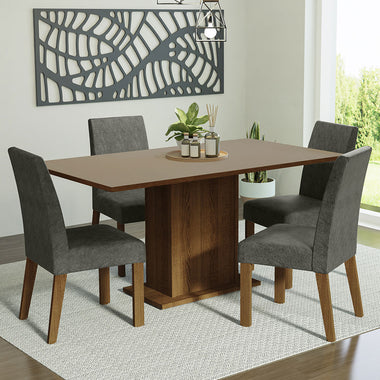 Conjunto de Comedor 4 Sillas Marrón/Crema/Silver Keila Madesa