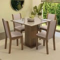 Conjunto de Comedor con Encimera Vidrio 4 Sillas Marrón/Crema/Beige Tifani Madesa