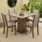 Conjunto de Comedor con Encimera Vidrio 4 Sillas Marrón/Crema/Beige Tifani Madesa