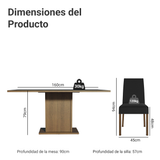 Juego de Comedor Mesa con Encimera de Madera 6 Sillas Marrón/Negro/Oxford Renata