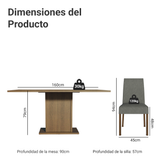 Juego de Comedor Mesa con Encimera de Madera y 6 Sillas Marrón/Silver Renata