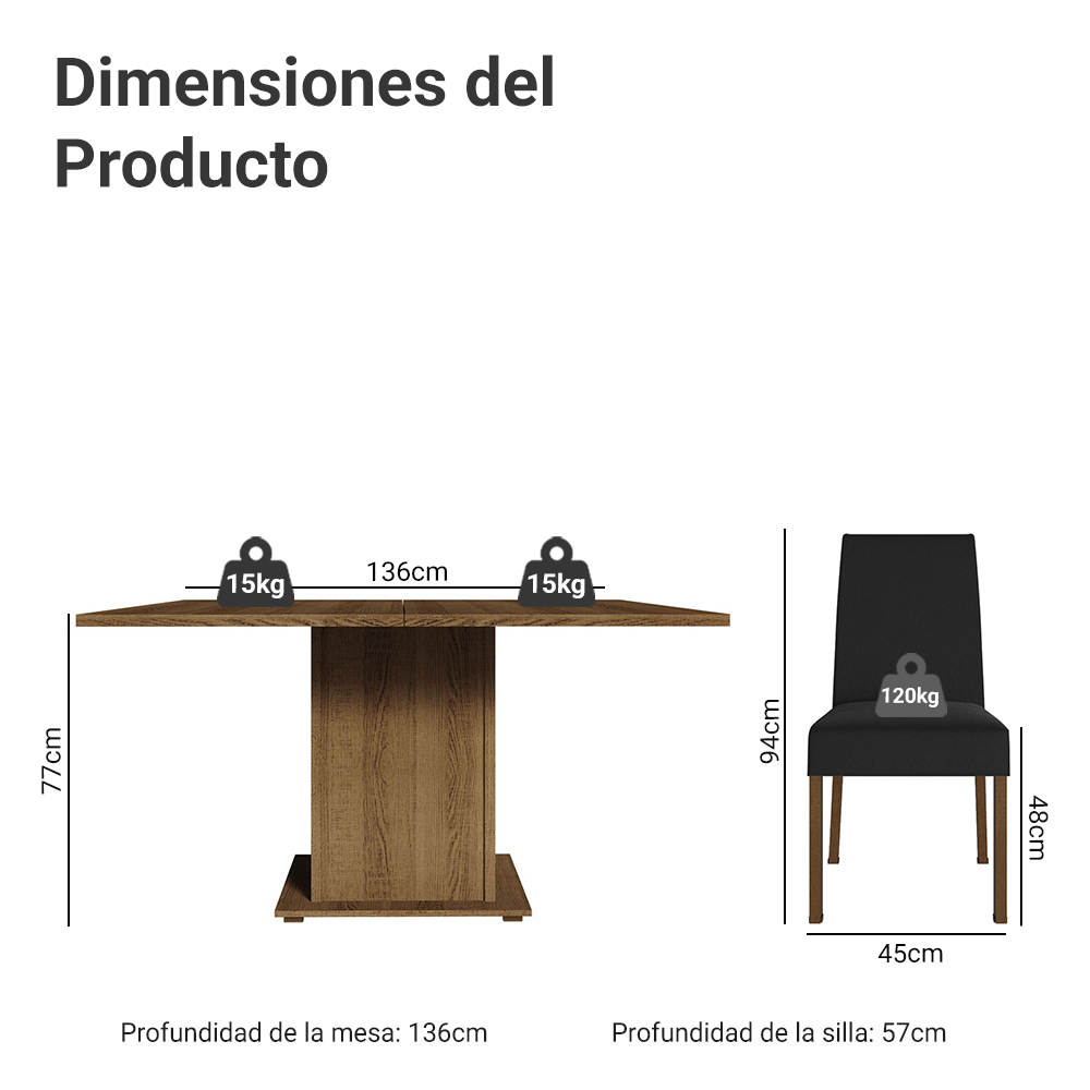 Juego de Comedor Mesa con Encimera de Madera 8 Sillas Marrón/Oxford Doris