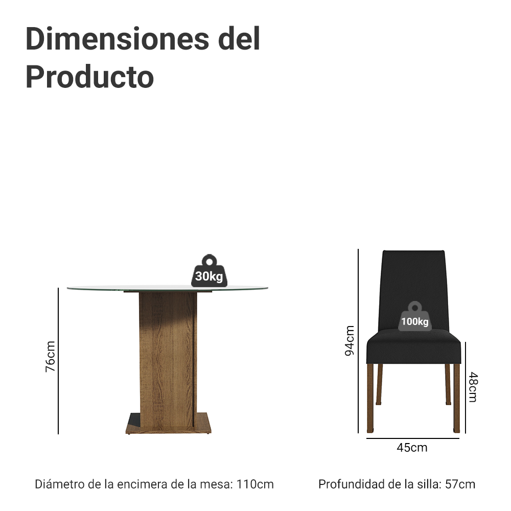 Juego de Comedor Encimera de Vidrio Circular 4 Sillas Marrón/Oxford Mile