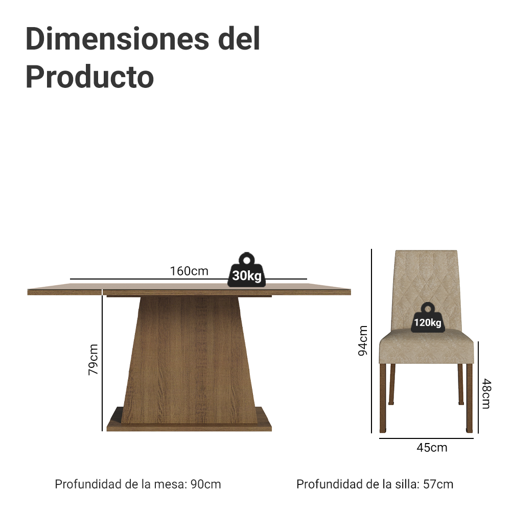 Juego de Comedor Mesa Vidrio 6 Sillas Stéfani Marrón/Crema/Imperial