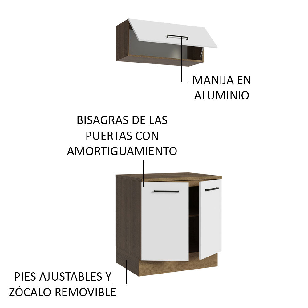 Kit Gabinete Bajo y Gabinete Superior Multiuso 80 cm Marrón/Blanco Agata Madesa