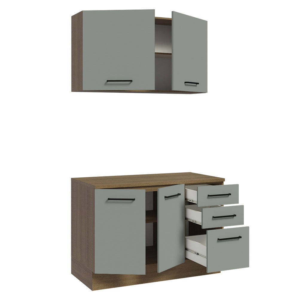 Kit Gabinete Bajo y Gabinete Superior Multiuso 120 cm Marrón/Gris Agata Madesa