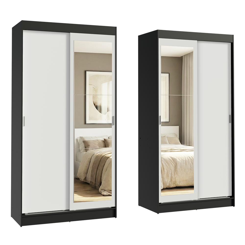 Conjunto de 2 Clósets 4 Puertas Corredizas con 2 Espejos Negro/Blanco Tokio Madesa