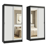 Conjunto de 2 Clósets 4 Puertas Corredizas con 2 Espejos Negro/Blanco Tokio Madesa