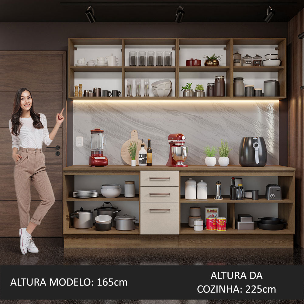 Cocina Integral 240cm Marrón/Crema 60cm de Profundidad Agata 02