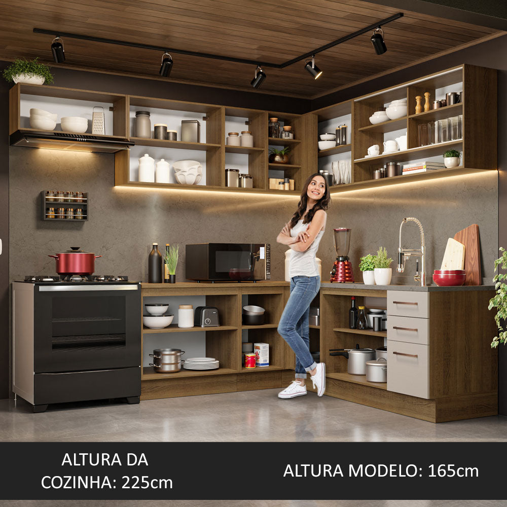 Cocina Integral de Esquina 486cm Marrón/Crema 60cm de Profundidad Agata 01